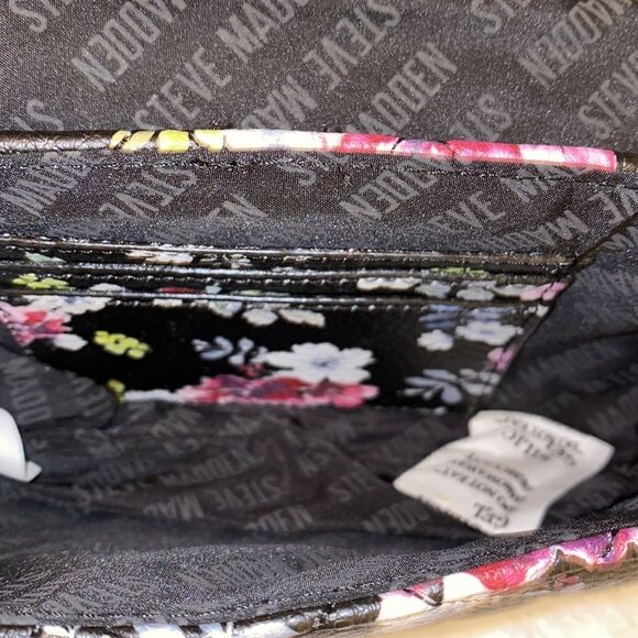 NWT Steve Madden Black Floral Purse w/ Matching Mini Pouch -l - Picture 9 of 16